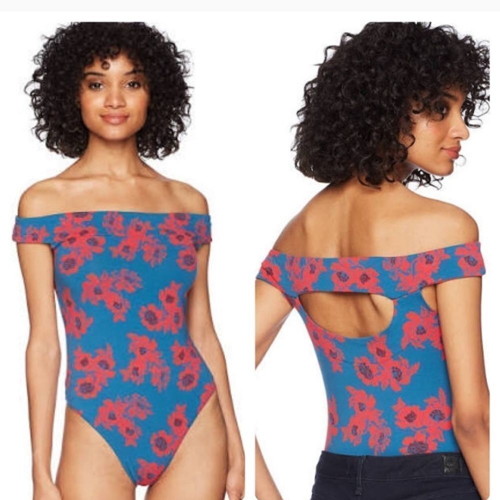 Intimately Free People So Much Bodysuit Off Shoulder Blue Combo XS NWT